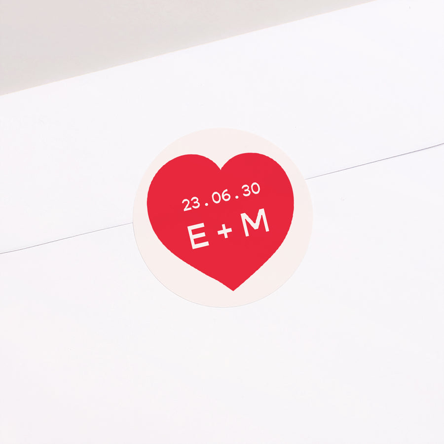 Sticker Mariage Rond Love in eighties red photo