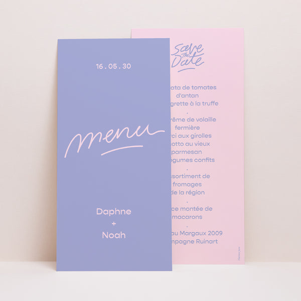 Menu Mariage Panoramique portrait Love in eighties blue photo