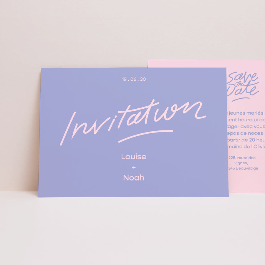 Invitations Mariage Paysage Love in eighties blue photo