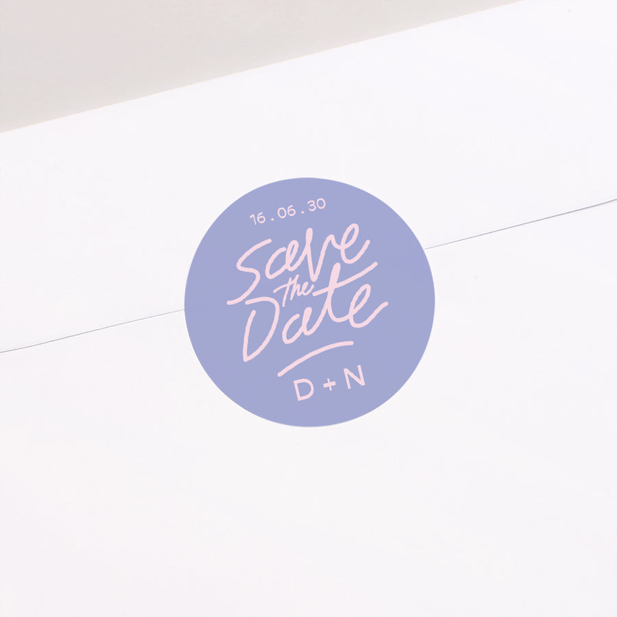 Sticker Mariage Rond Love in eighties blue photo