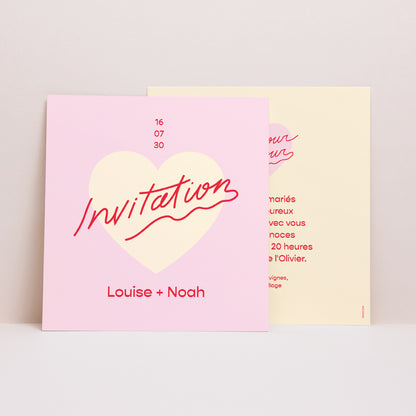 Invitations Mariage Carré Bonjour Amour pink photo N° 1