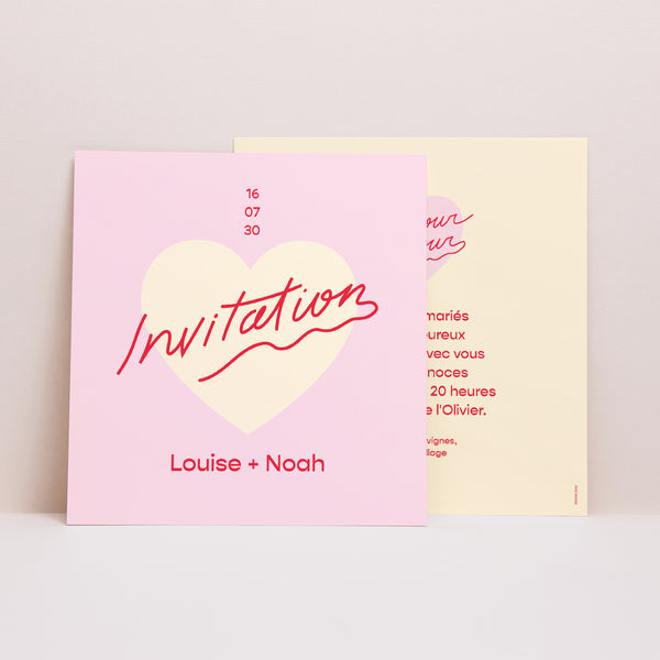 Invitations Mariage Carré Bonjour Amour pink photo
