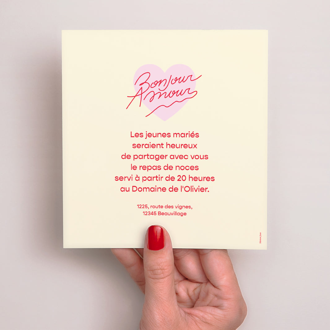 Invitations Mariage Carré Bonjour Amour pink photo N° 3