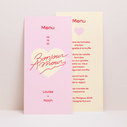 Menu Mariage Panoramique portrait Bonjour Amour pink photo N° 1