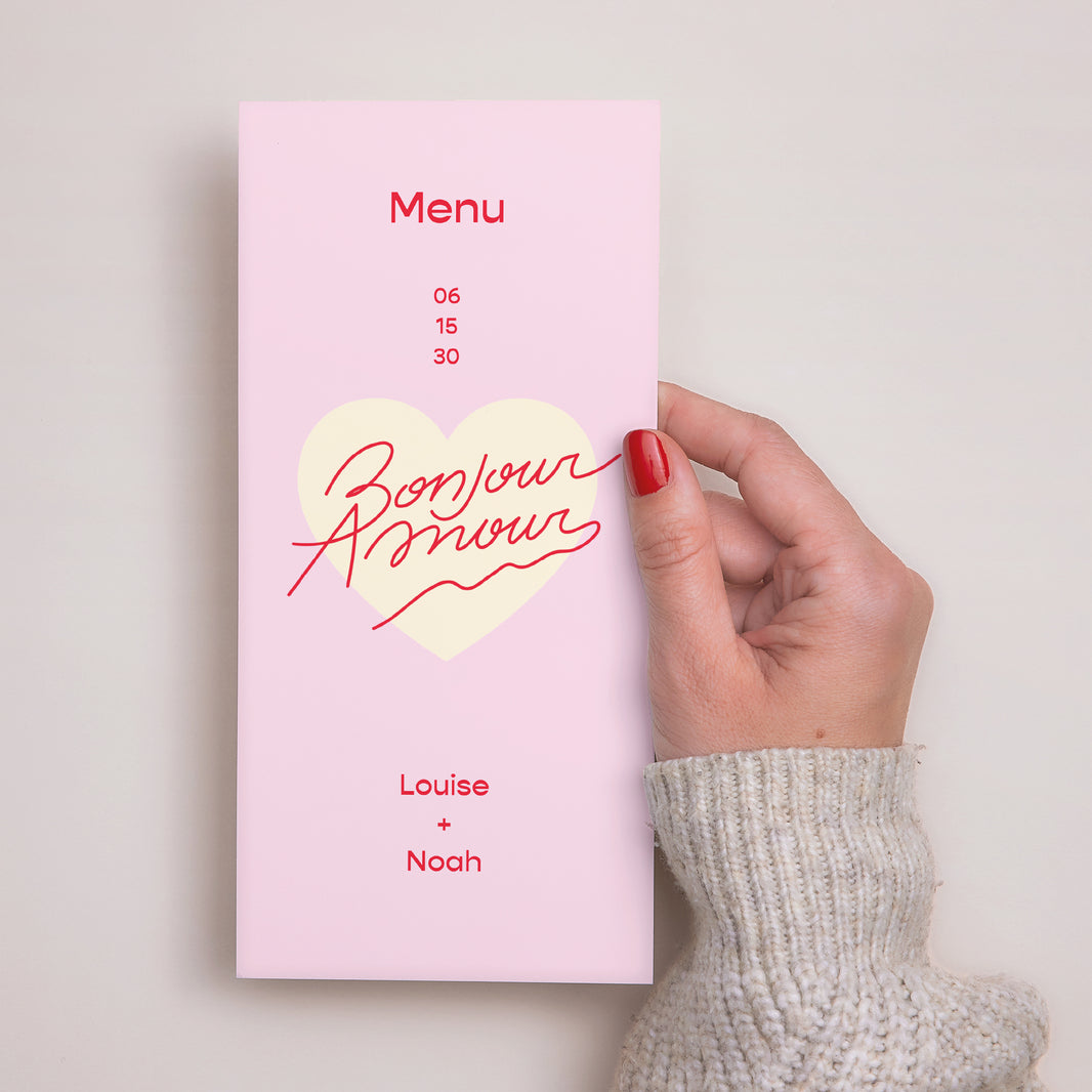 Menu Mariage Panoramique portrait Bonjour Amour pink photo N° 2