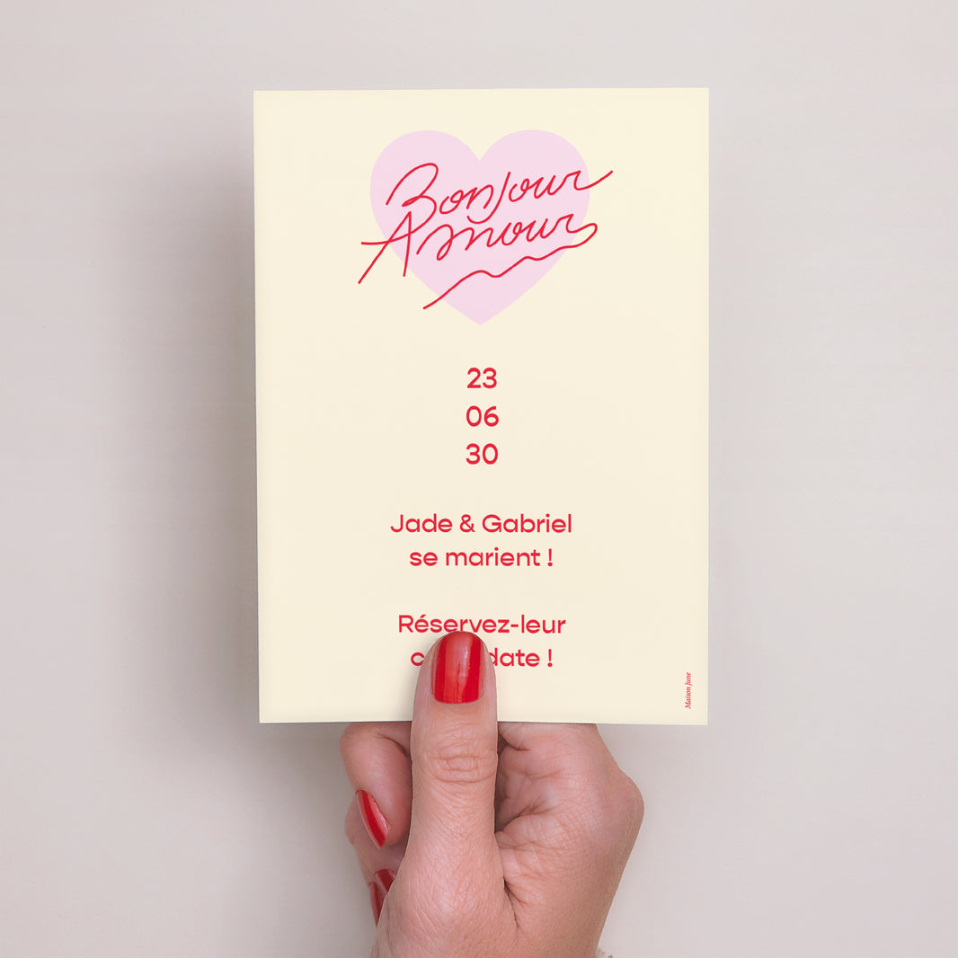 Save the date Mariage Portrait Bonjour Amour pink photo N° 3