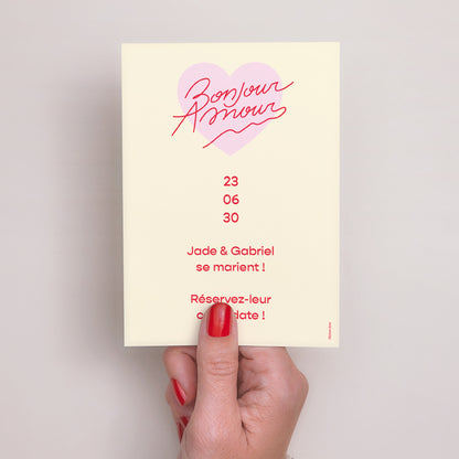 Save the date Mariage Portrait Bonjour Amour pink photo N° 3