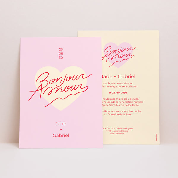 Faire-part Mariage Portrait Bonjour Amour pink photo