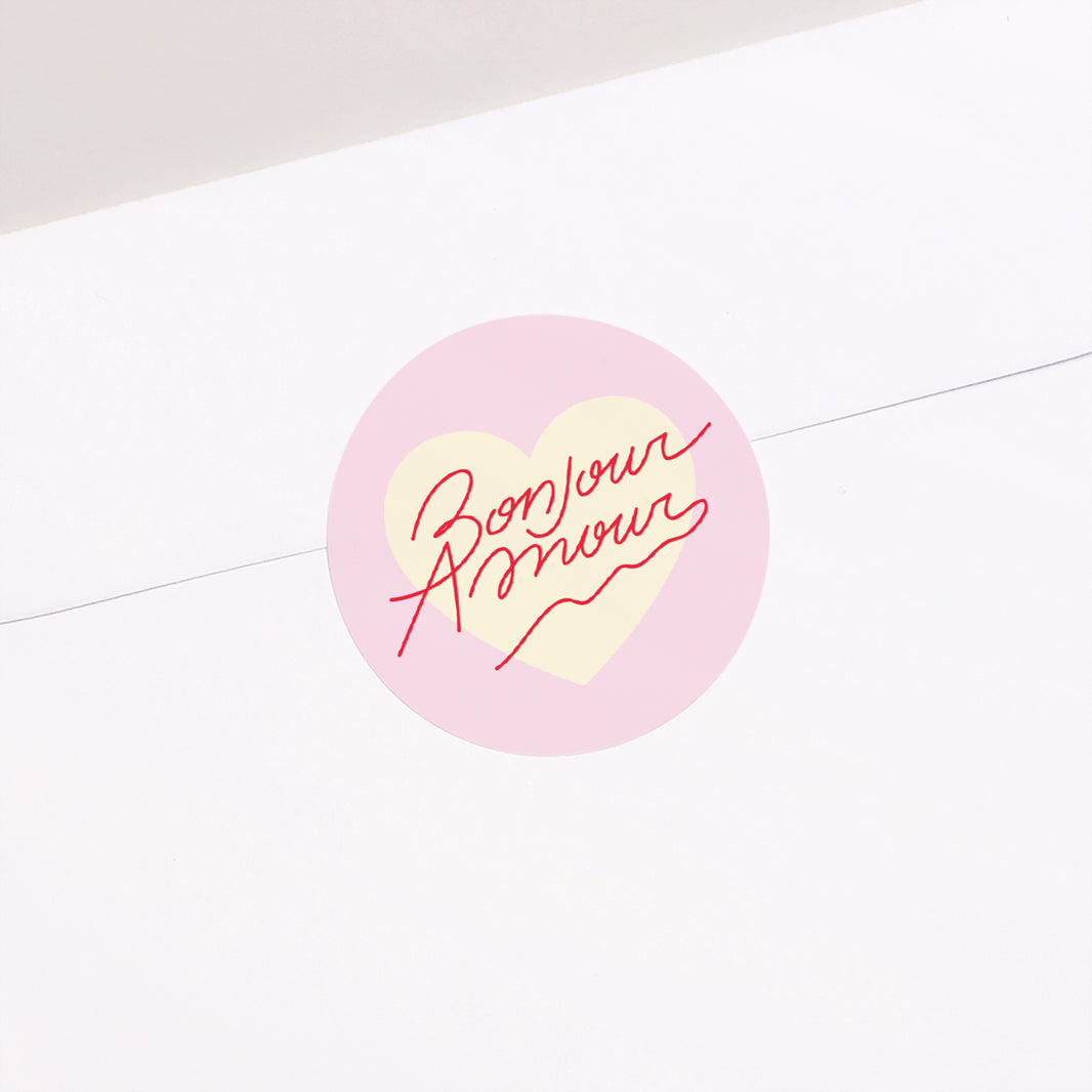 Sticker Mariage Rond Bonjour Amour pink photo N° 1