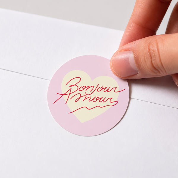 Sticker Mariage Rond Bonjour Amour pink photo