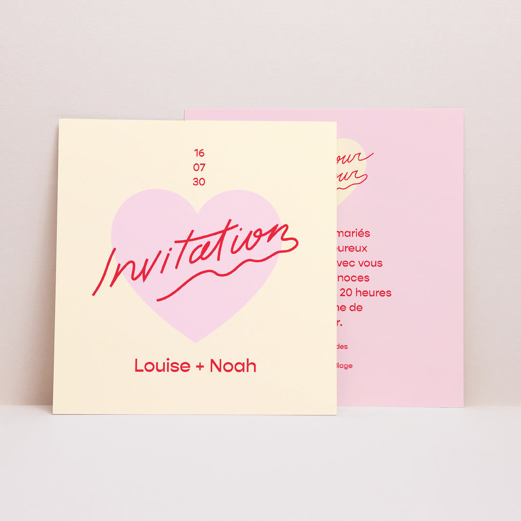 Invitations Mariage Carré Bonjour Amour Vanille photo N° 1