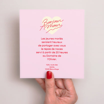 Invitations Mariage Carré Bonjour Amour Vanille photo N° 3