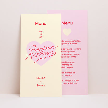 Menu Mariage Panoramique portrait Bonjour Amour Vanille photo N° 1