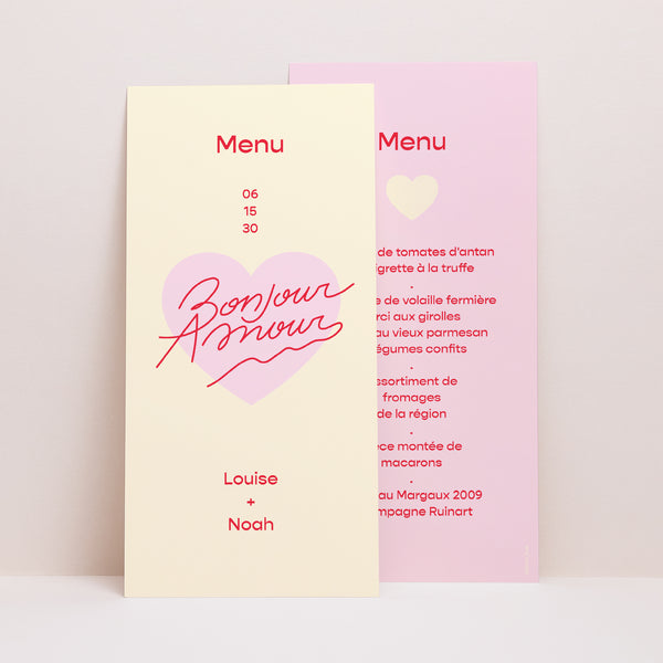 Menu Mariage Panoramique portrait Bonjour Amour Vanille photo