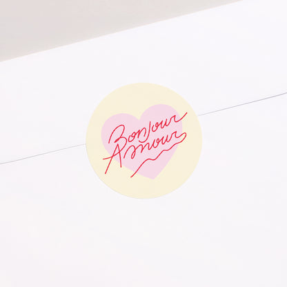 Sticker Mariage Rond Bonjour Amour Vanille photo N° 1