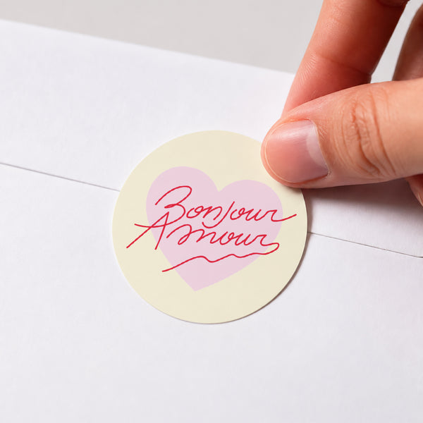 Sticker Mariage Rond Bonjour Amour Vanille photo