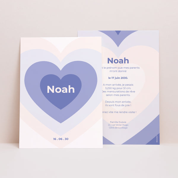 Faire-part Naissance Portrait Coeur battant bleu photo