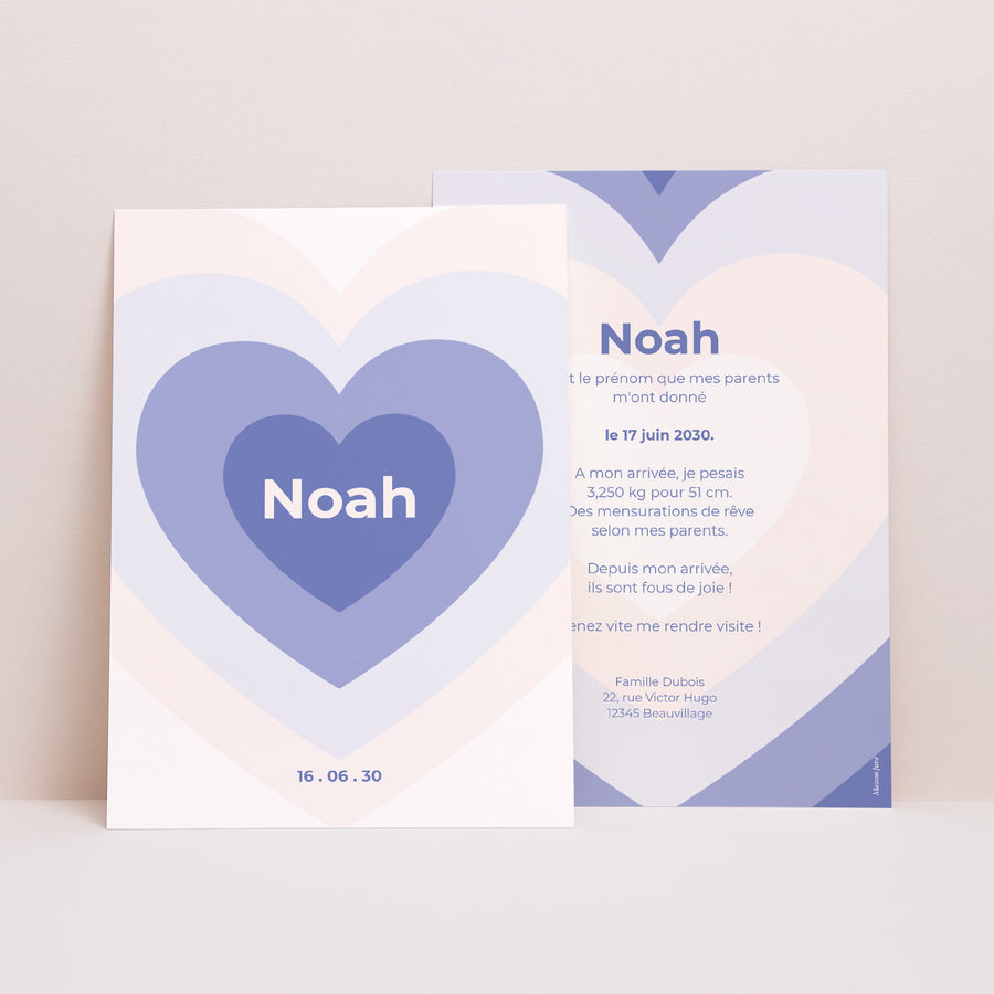Faire-part Naissance Portrait Coeur battant bleu photo