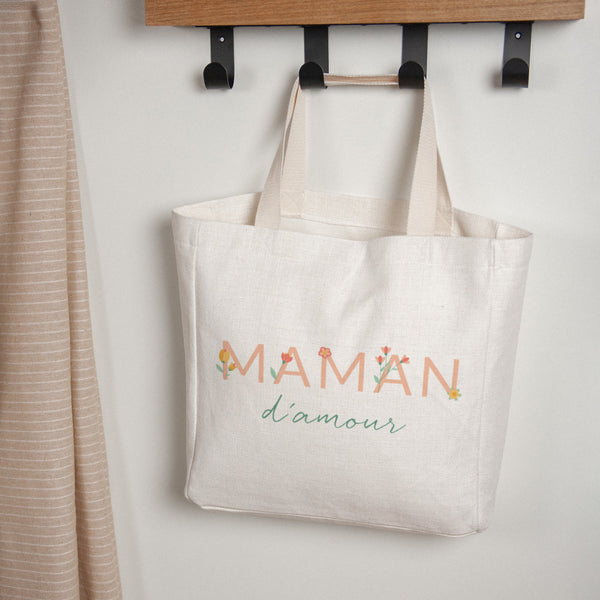Tote bag Objets Anse en toile Maman d'amour fleurie photo