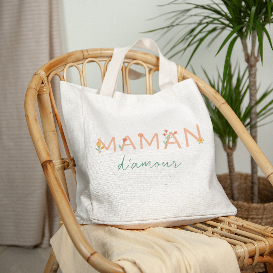 Tote bag Objets Anse en toile Maman d'amour fleurie photo N° 2