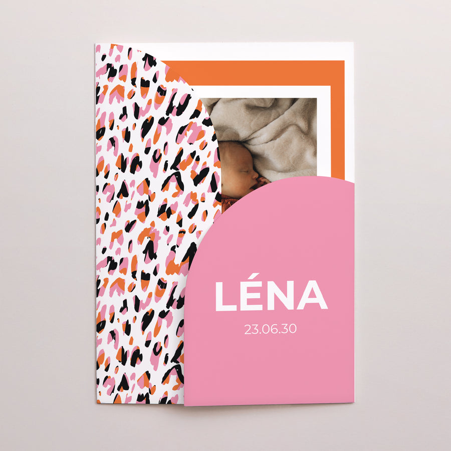 Faire-part Naissance Pochette 2 cartes funky leopard photo