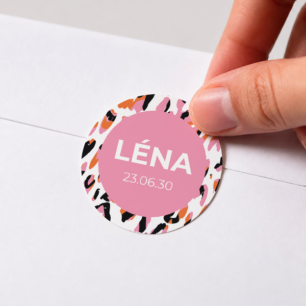 Sticker Naissance Rond Funky leopard photo