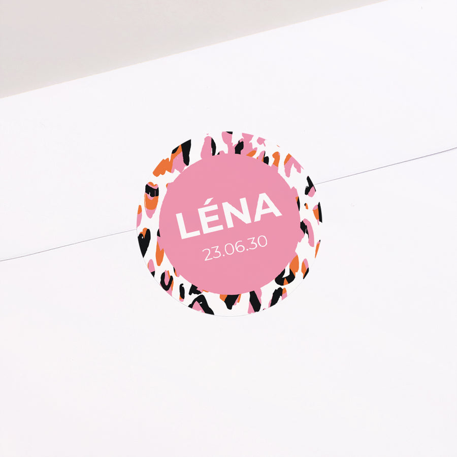 Sticker Naissance Rond funky leopard photo