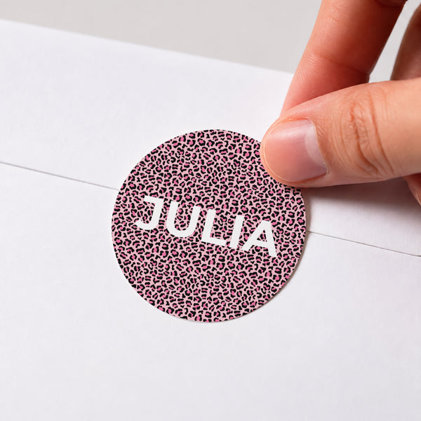 Sticker Naissance Rond Pink leopard photo