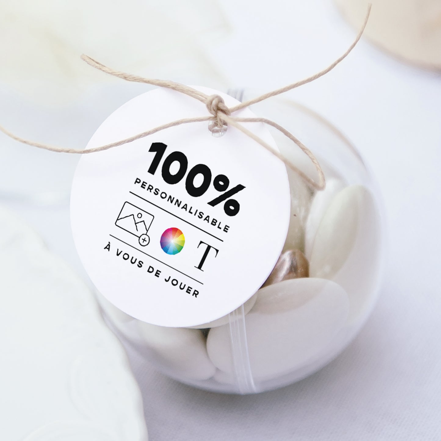 Boîte à dragées Mariage boule avec étiquette ronde Do It Yourself VI photo N° 1