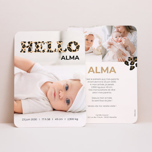 Faire-part Naissance Portrait, bords arrondis Léopard photo