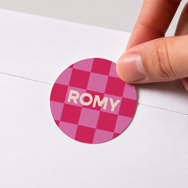 Sticker Naissance Rond Echiquier rose photo