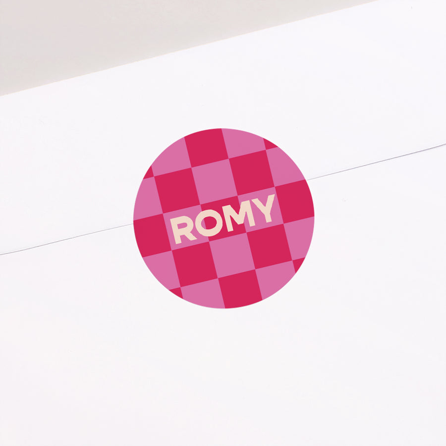 Sticker Naissance Rond Echiquier rose photo