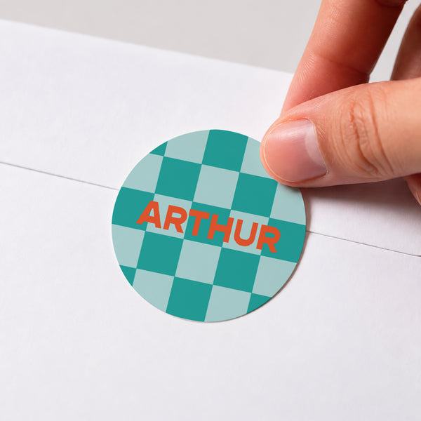 Sticker Naissance Rond Echiquier turquoise photo