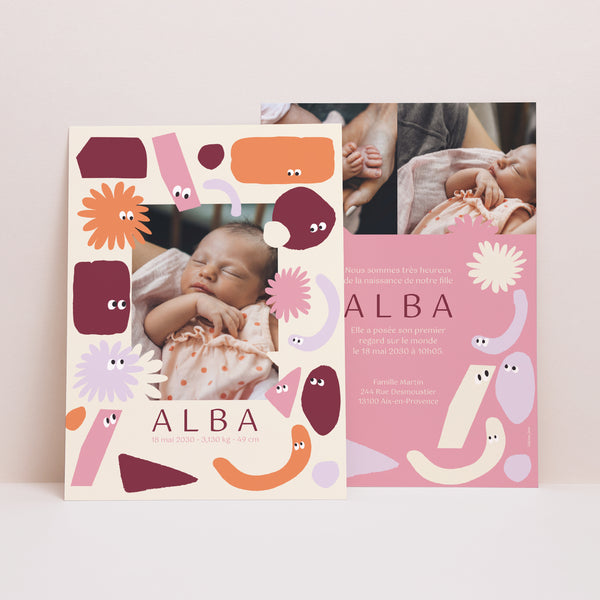 Faire-part Naissance Portrait Les zigotos roses photo