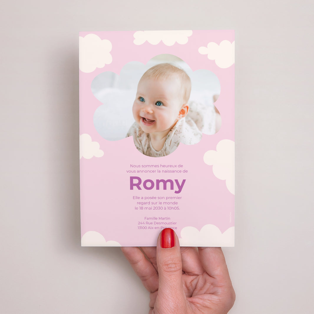 Faire-part Naissance Portrait Petit nuage rose photo N° 3