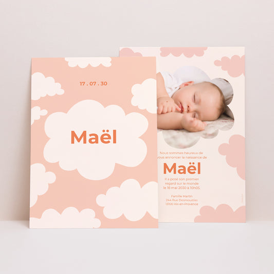 Faire-part Naissance Portrait Petit nuage orange photo