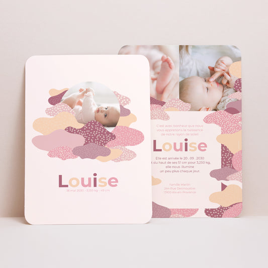 Faire-part Naissance Portrait, bords arrondis Nuages d'amour photo
