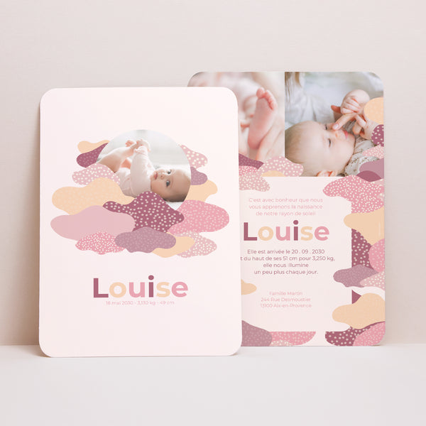 Faire-part Naissance Portrait, bords arrondis Nuages d'amour photo