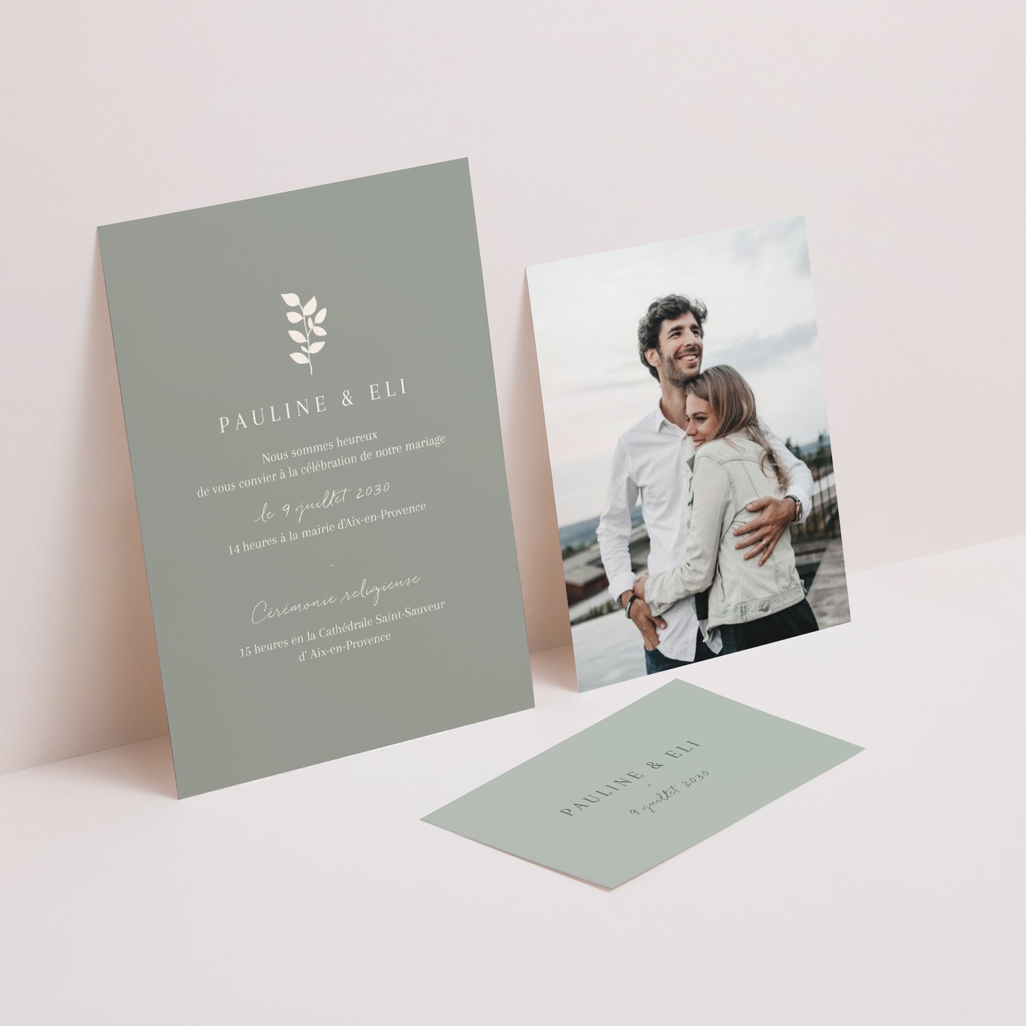 Faire-part Mariage 3 cartes, ruban Douceur romantique photo N° 2