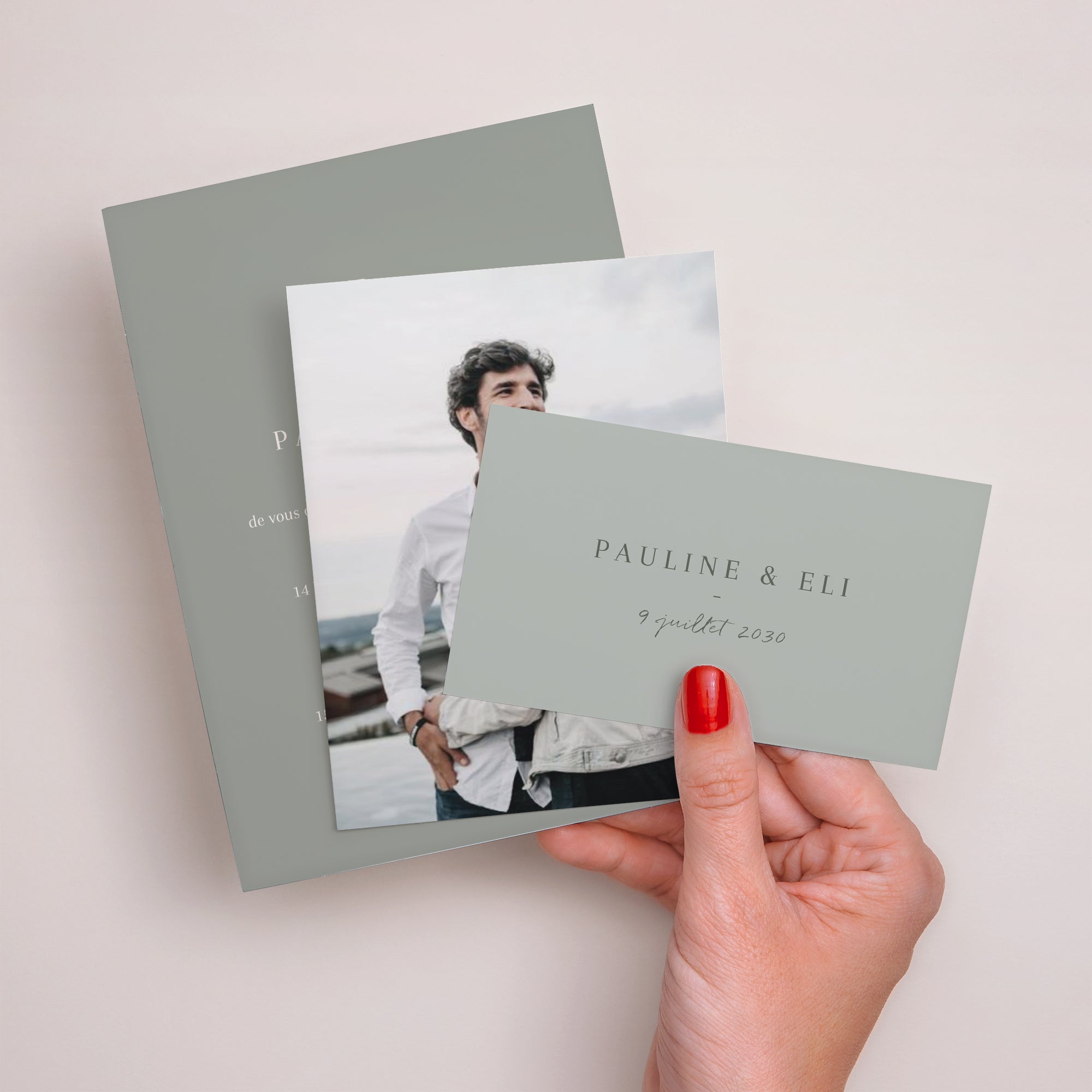 Faire-part Mariage 3 cartes, ruban Douceur romantique photo N° 3