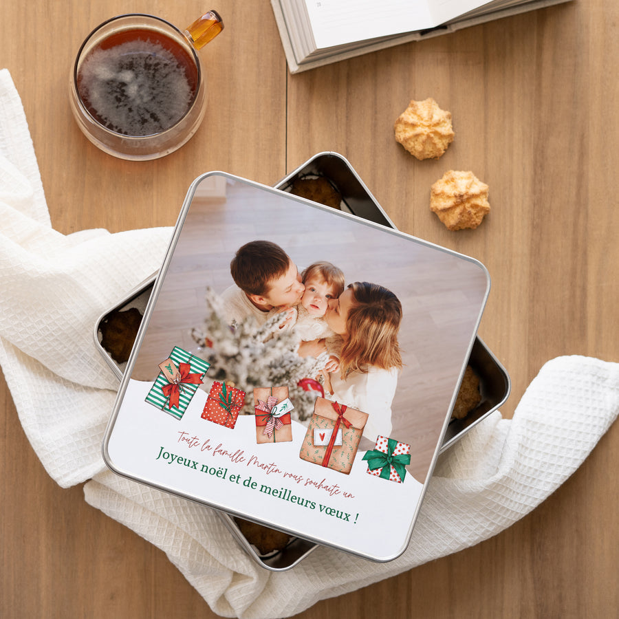 Boite métallique Fin d'année Carrée Paquets de joie photo