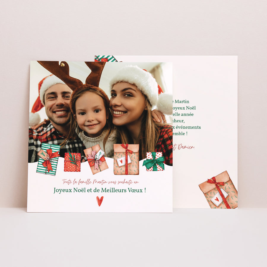 Carte de Noel Fin d'année Carré Paquets de joie photo