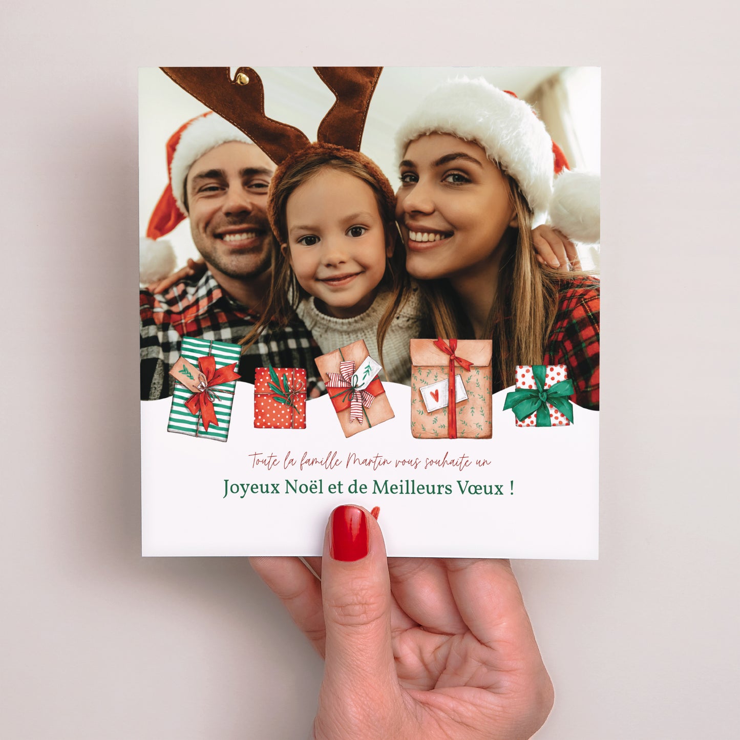 Carte de Noel Fin d'année Carré Paquets de joie photo N° 2