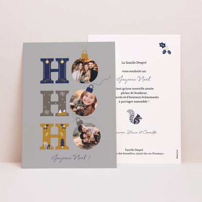 Carte de Noel Fin d'année Portrait Ho ho ho bleu photo N° 1