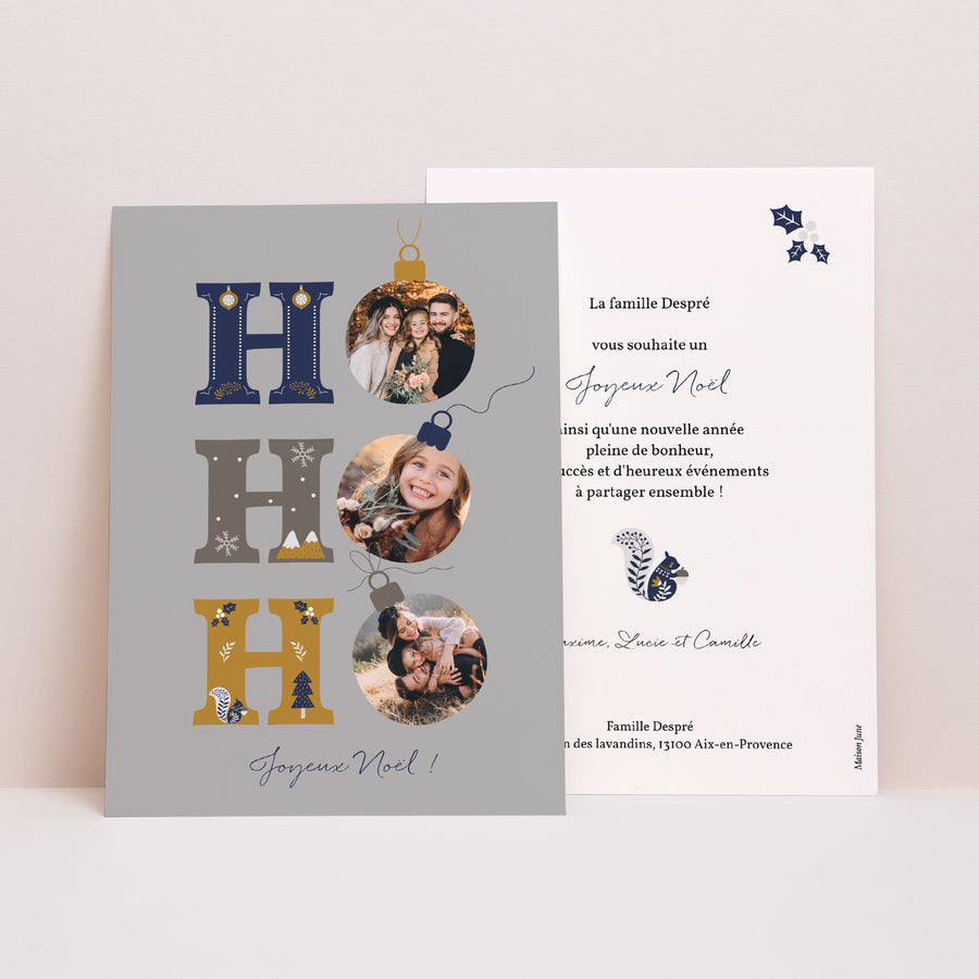 Carte de Noel Fin d'année Portrait Ho ho ho bleu photo