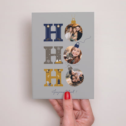 Carte de Noel Fin d'année Portrait Ho ho ho bleu photo N° 2