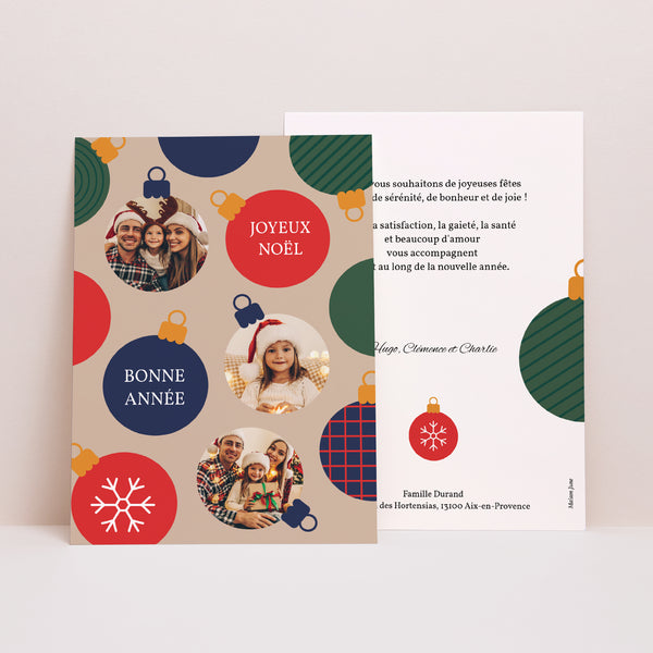 Carte de Noel Fin d'année Portrait Boules de Noël photo