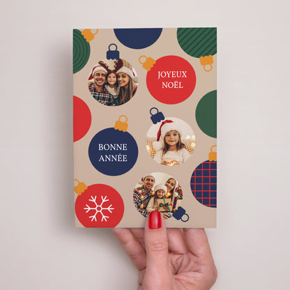 Carte de voeux Fin d'année Portrait Boules de Noël photo N° 2