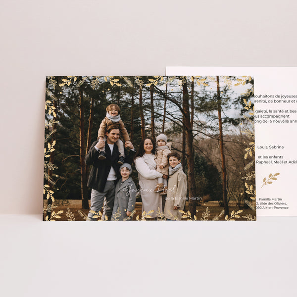 Carte de Noel Fin d'année Paysage Cadre feuillage doré photo