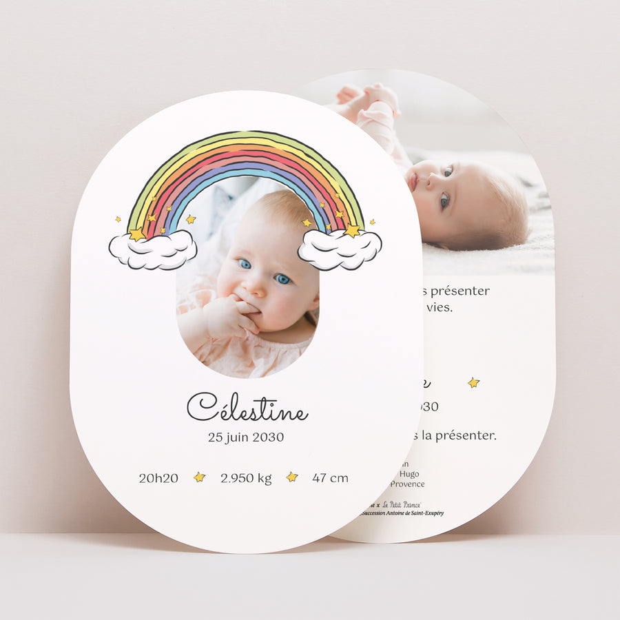 Faire-part Naissance Ovale Bonjour Arc-en-ciel photo